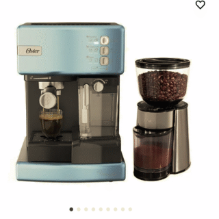 Kit Cafetera automática de espresso celeste Oster® PrimaLatte™ BVSTEM6603CC y Molinillo de café Oster® con 18 ajustes