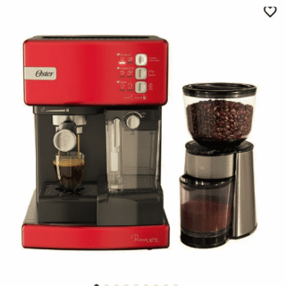 Kit Cafetera automática de espresso roja Oster® PrimaLatte™ BVSTEM6603R y Molinillo de café Oster® con 18 ajustes