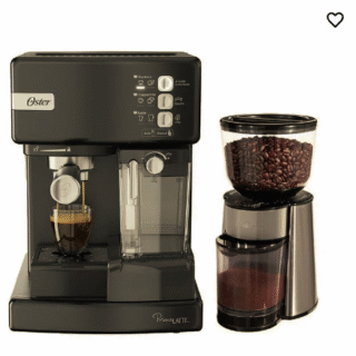 Kit Cafetera automática de espresso negro metálico Oster® PrimaLatte™ BVSTEM6603B y Molinillo de café Oster® con 18 ajustes