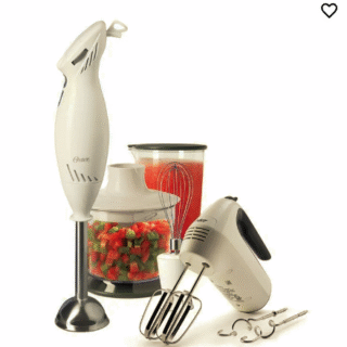 Kit Batidora de mano Oster® blanca 6 velocidades y función turbo FPSTHM3532 + Batidora de inmersión Oster® con accesorios 2616
