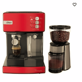Kit Cafetera automática de espresso roja Oster® PrimaLatte™ BVSTEM6603R y Molinillo de café Oster® con 18 ajustes