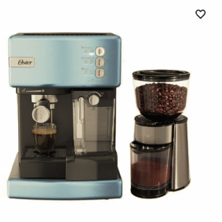 Kit Cafetera automática de espresso celeste Oster® PrimaLatte™ BVSTEM6603CC y Molinillo de café Oster® con 18 ajustes