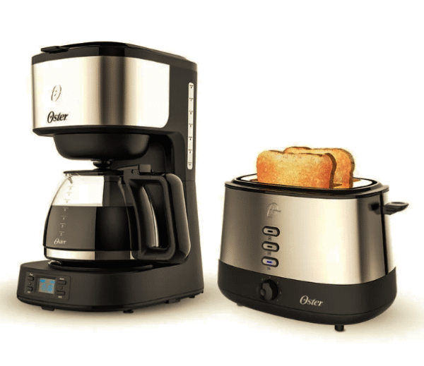 Kit Cafetera programable Oster® 8 tazas en acero inoxidable BVSTDC10SS y Tostador Oster® 2 rebanadas en acero inoxidable TSSTTR500